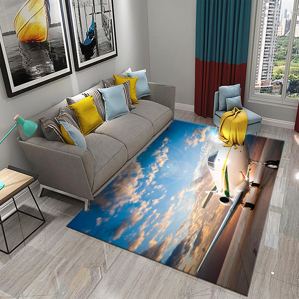 Airplane Carpet Sky Sunset Scene Area Mat for Kitchen Bathroom Entrance Door Anti-Slip Absorbent Mat Teens Bedroom Home Decor