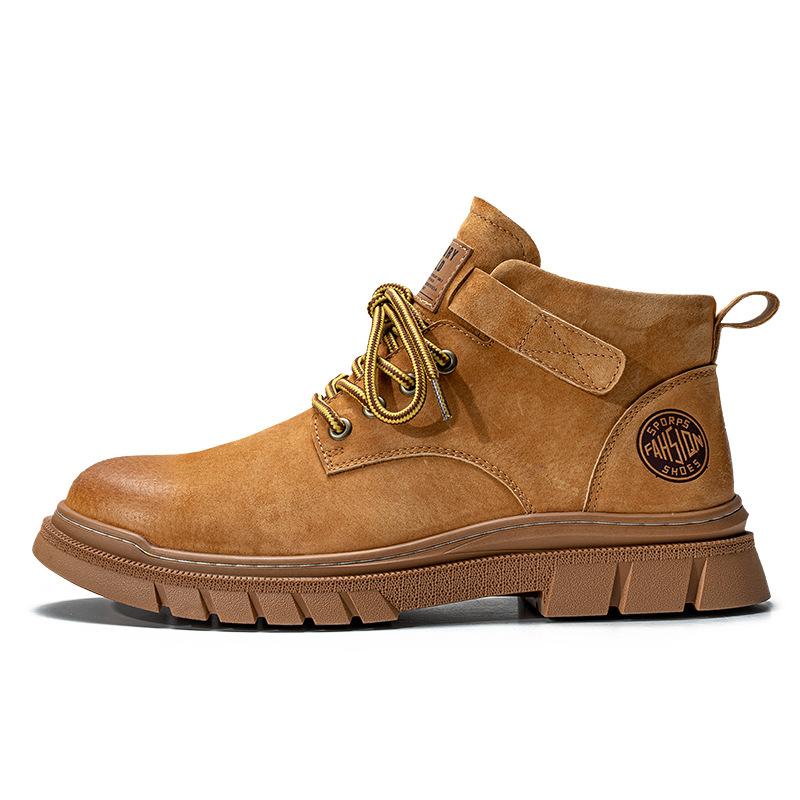 3166 First-layer leather tooling boots Winter retro mid-tube Martin boots Outdoor leather Pig Bar tactical desert boots 38-One size too large 11198₽