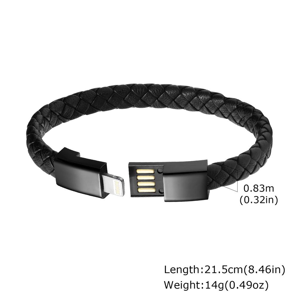 Leather Rope Bracelet for Men Boys,Black Charging Cable Wristband,Simple Convenient Jewelry Gifts