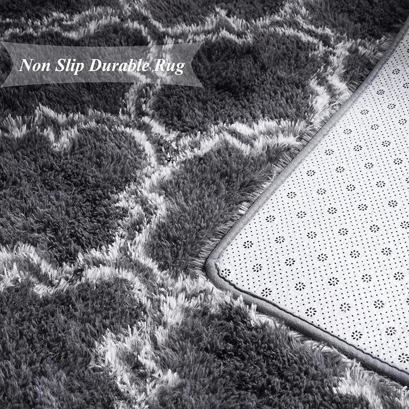 Inyahome Large Rug Fuzzy Fluffy Shaggy Indoor Black White Carpets Modern Moroccan Mats for Living Room Non Slip Nursery Rugs