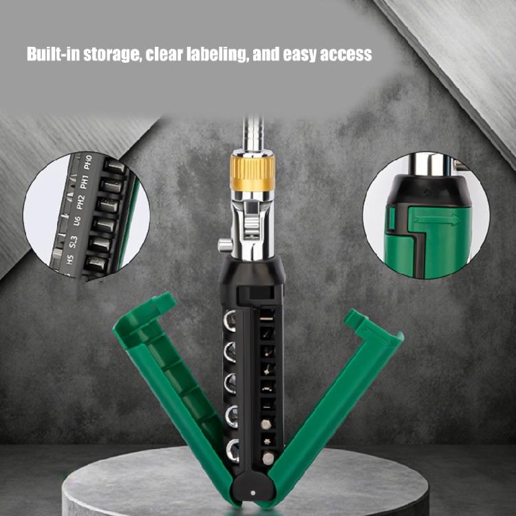 Ratcheting Screwdriver Bit 14 Tip 360 Degree Rotating Head Carbon Steel Construction Comfortable Grip For Prolonged Use