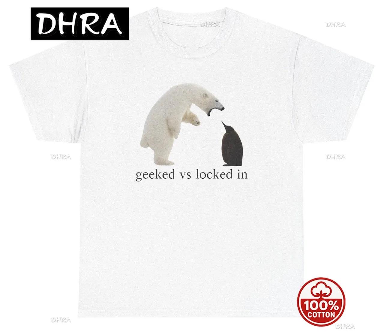 Geeked Vs Locked in T Shirt Polar Bear Graphic Meme Tee with Stree Design Para Hombre Graphic Tee Urban Tops Stylish Cotton S