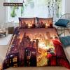 New York Duvet Cover NYC That Never Sleeps Reflection On Manhattan East River City Night Scene Room Decorative Bedding Pink Blue