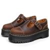 New Thick-soled T-strip Mary Jane Women's Shoes, Genuine Leather Low-top Small Leather Shoes, First-layer Crazy Horse Brown Muffin Sole