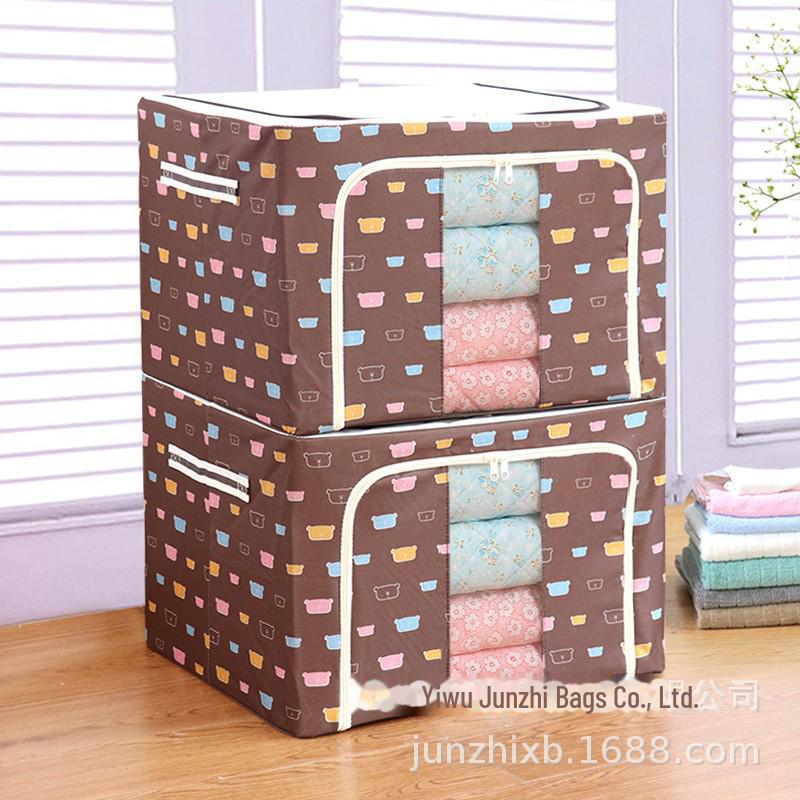 Coffre de rangement pliable en tissu avec cadre en acier et revêtement imitation lin imperméable