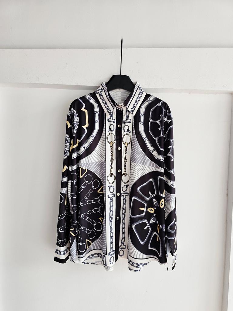 Light Luxury French Old Money Style Retro Rope Chain H Home Positioning Printing Long-sleeved Shirt Women's Fashion Shirt