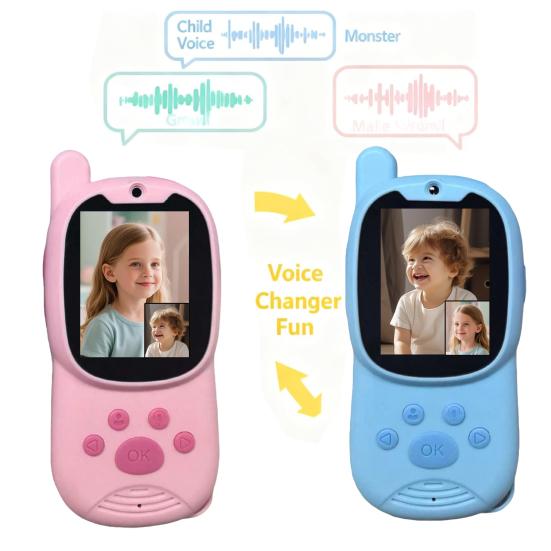 2 Stück Kinder Video-Intercom Spielzeug mit Bildschirm Große Reichweite Handheld Drahtloses Interphon mit Stimmeffekten Innen Außen Jungen Mädchen 2-Wege-Funkgerät Spielzeug