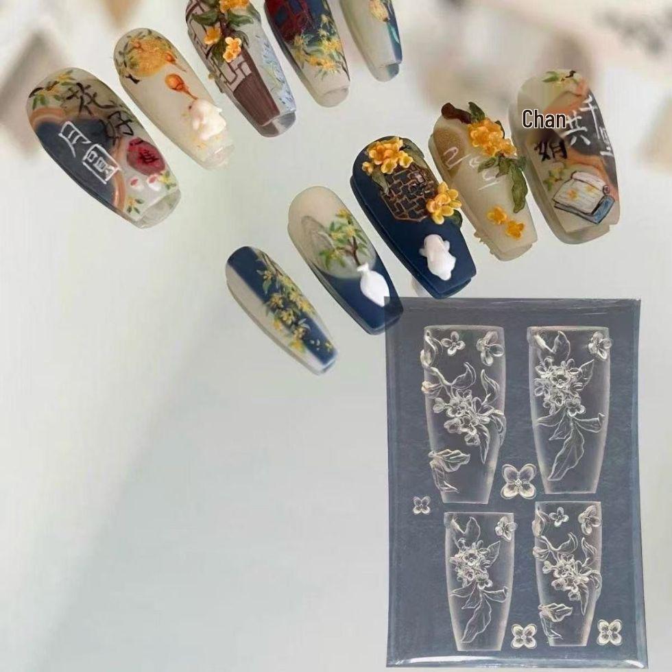 Osmanthus Moon Rabbit Nail Art: 3D Silicone Mold for Mid-Autumn Festival