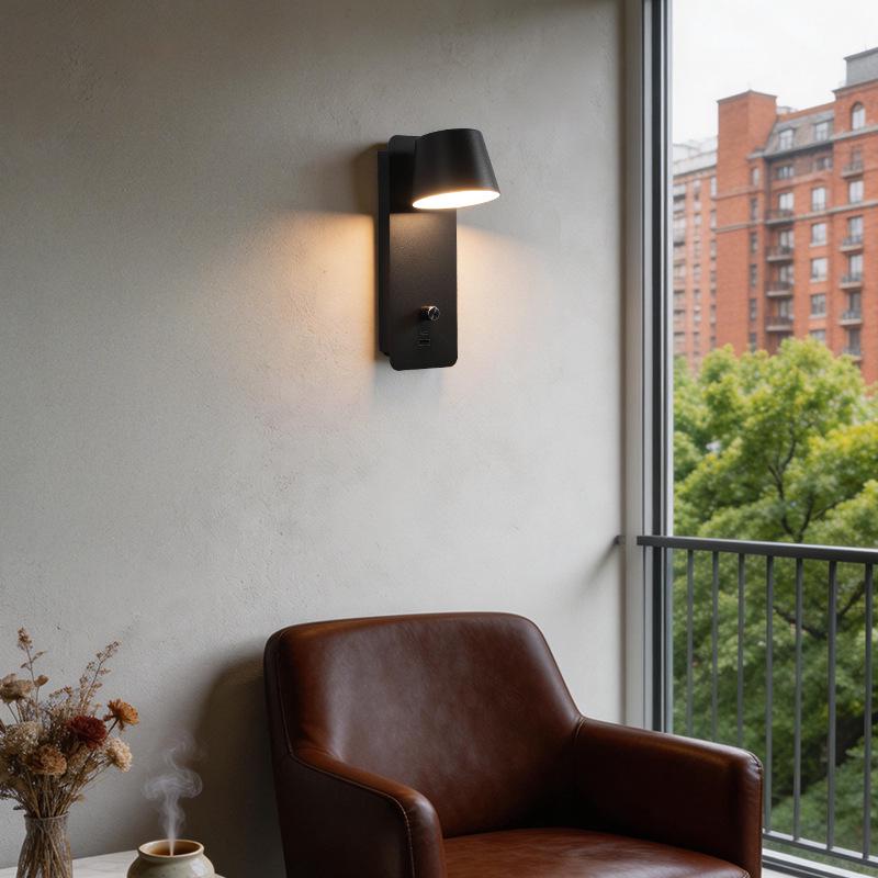 Stepless Dimming LED Wall Lamp with USB Charging - Metal Body, Wall-Mounted, No Tray, Ideal for Bedroom & Living Room