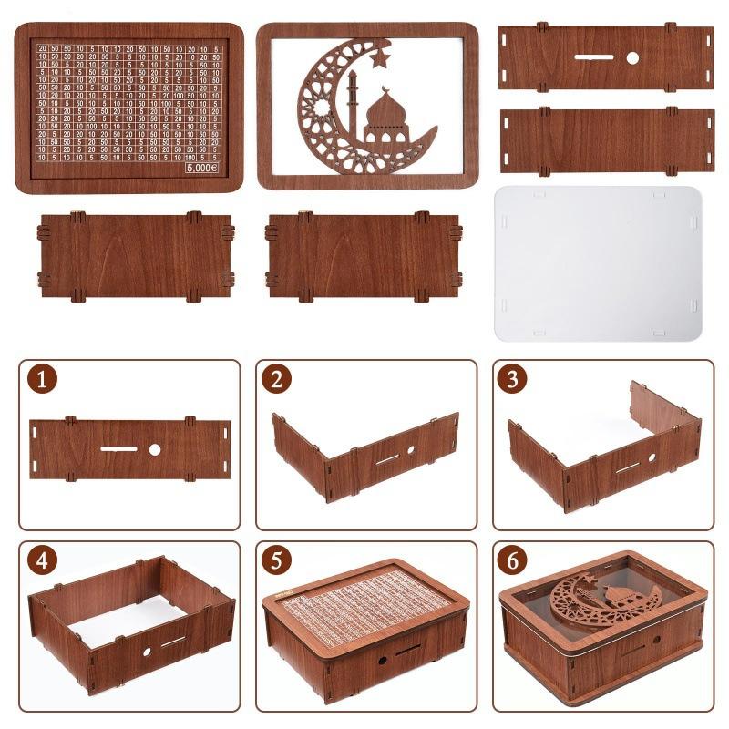 Dekoratif Doğal Ahşap Saymalı Para Kutusu Kumbarası Yaratıcı Çocukların Para Biriktirmesi İçin El Yapımı Para Hedefi 10000 Euro