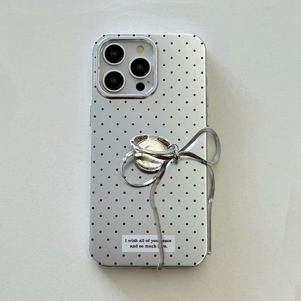 iPhone 15 Silver Electroplated Polka Dot Case, Apple 14 Pro Max Bow Case, iPhone 13 Full Package Case.