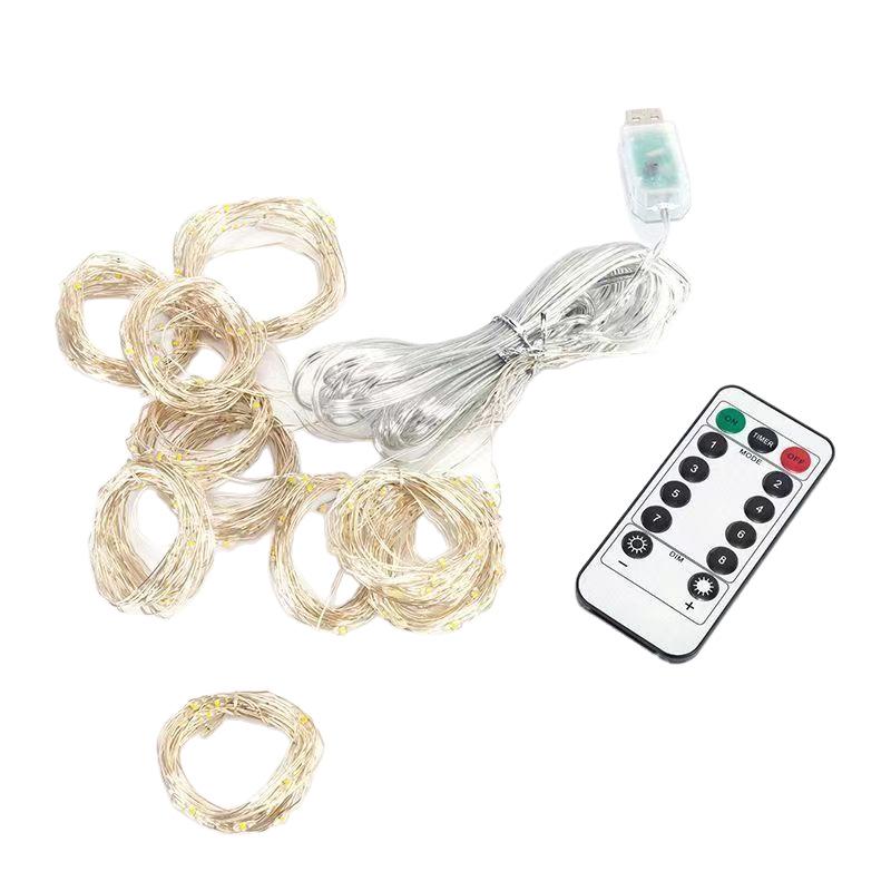 3x3m Copper Wire String Curtain Lights, USB Powered, 8-Function Remote, Waterproof, Multi-Color, for Weddings & Christmas Decoration.