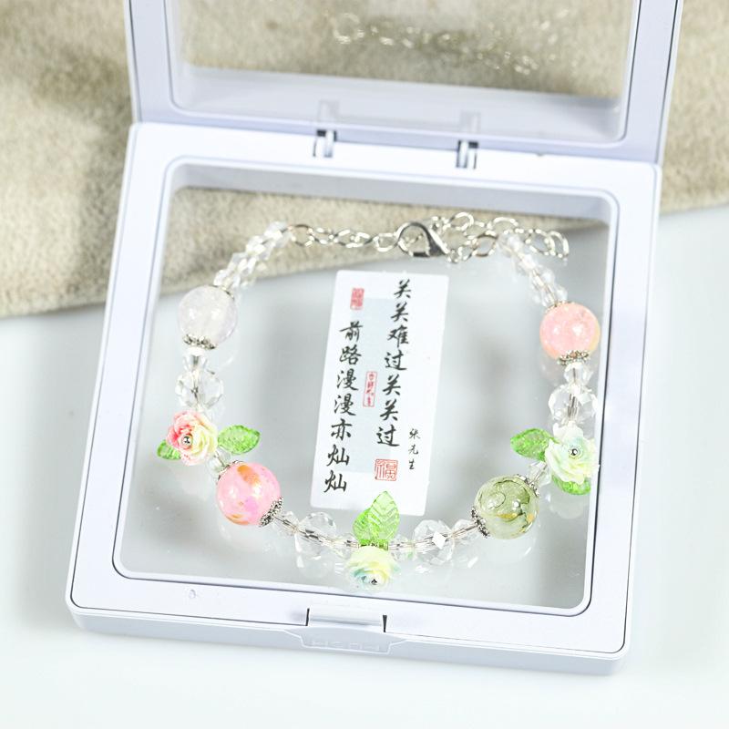 Ancient-style butterfly memory circle bracelet - girl's lustrous colored bead string necklace