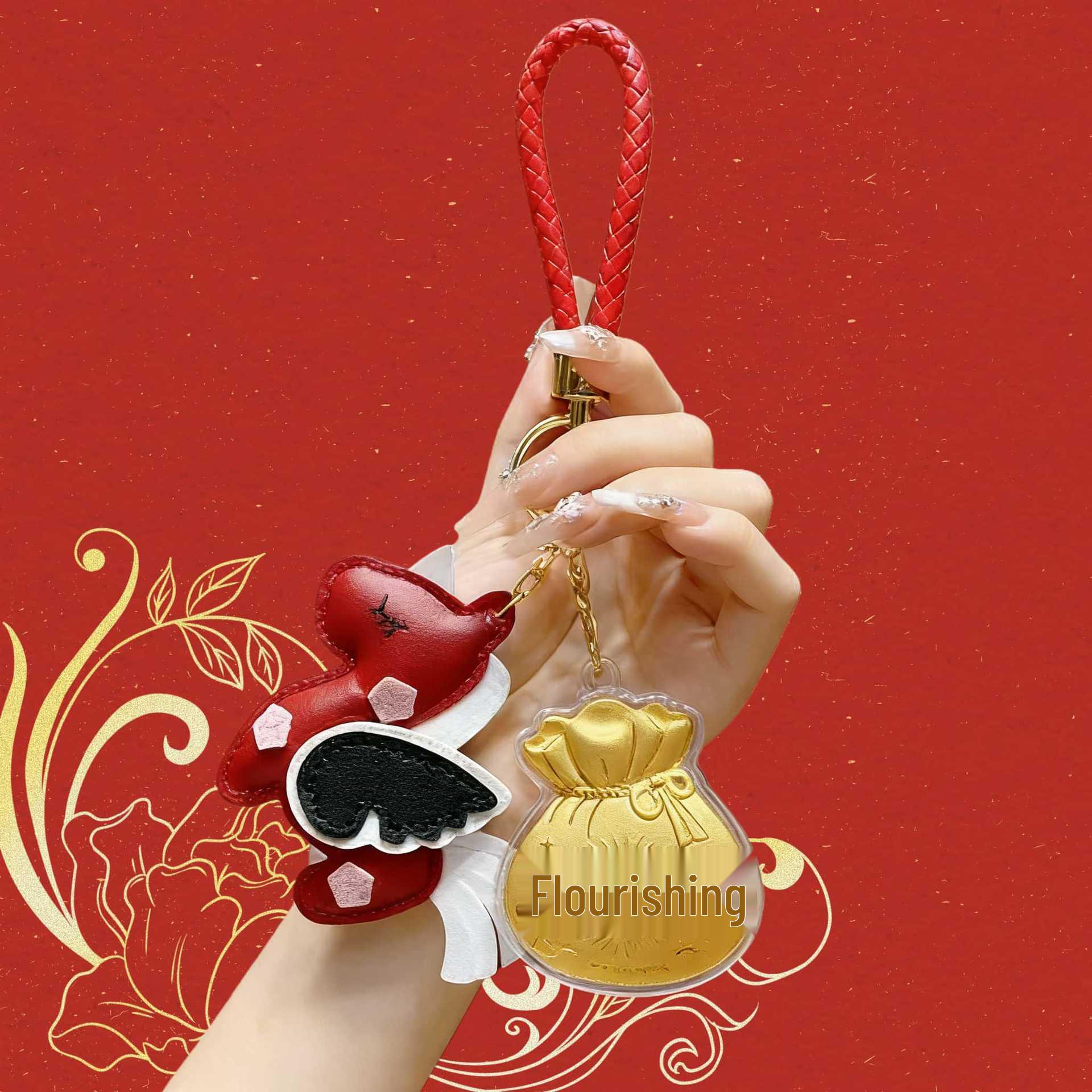 

New Year Gold Lucky Bag Keychain: Prosperity & Good Luck Charm with Certificate, Small Gift Bag Pendant