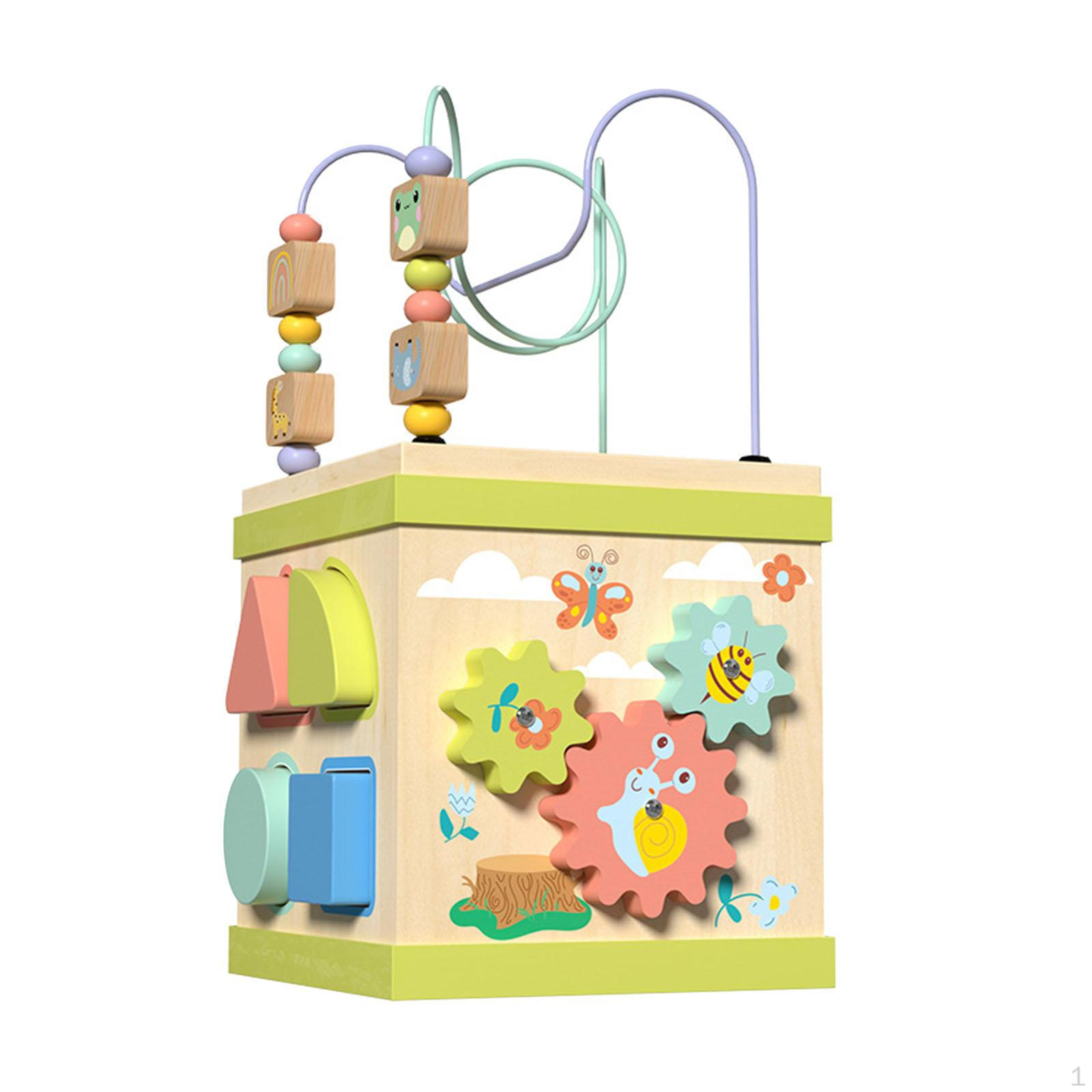 Activity Cube Developmental Toy Wooden Birthday Gift Multi Functional Sorting Stacking Game Learning