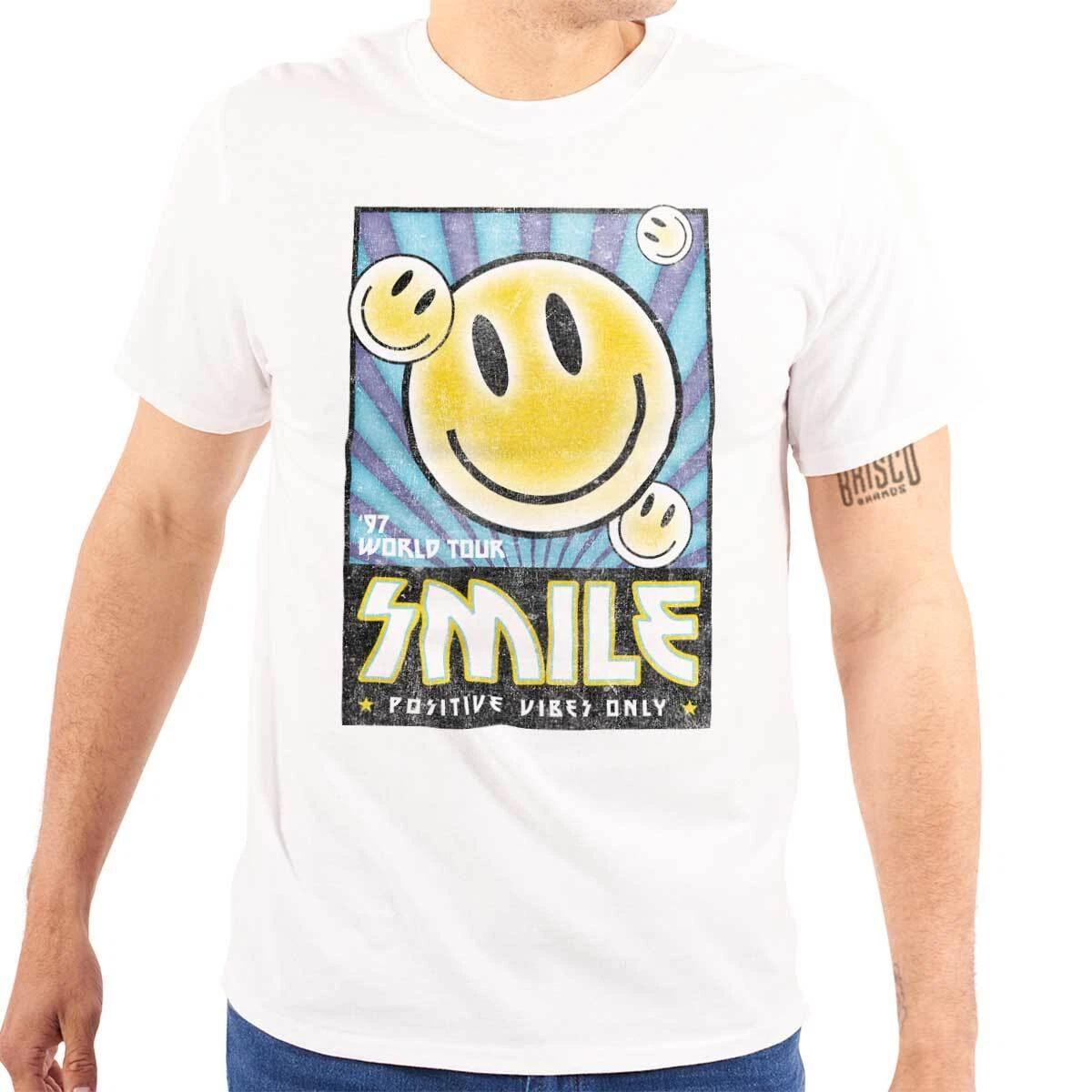 

Vintage Smile World Tour Positive Vibes Womens or Mens Crewneck 100% Cotton T-shirt Mens Tees Top Tee L