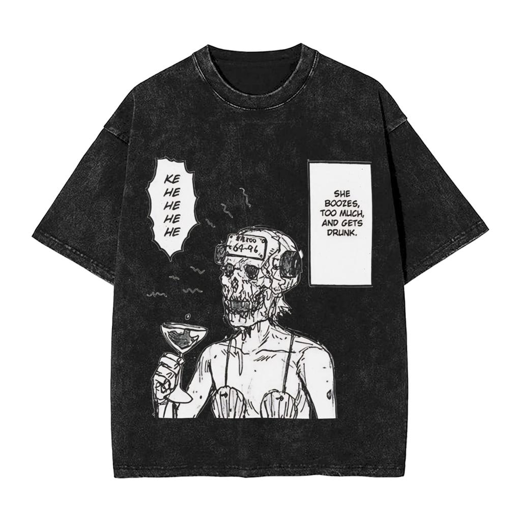 Mens Tshirt Dorohedoro Heiwa Sharks Washed Tshirts Hip Hop Summer Tees Y2k Retro Design Cotton Clothing Hot Sale