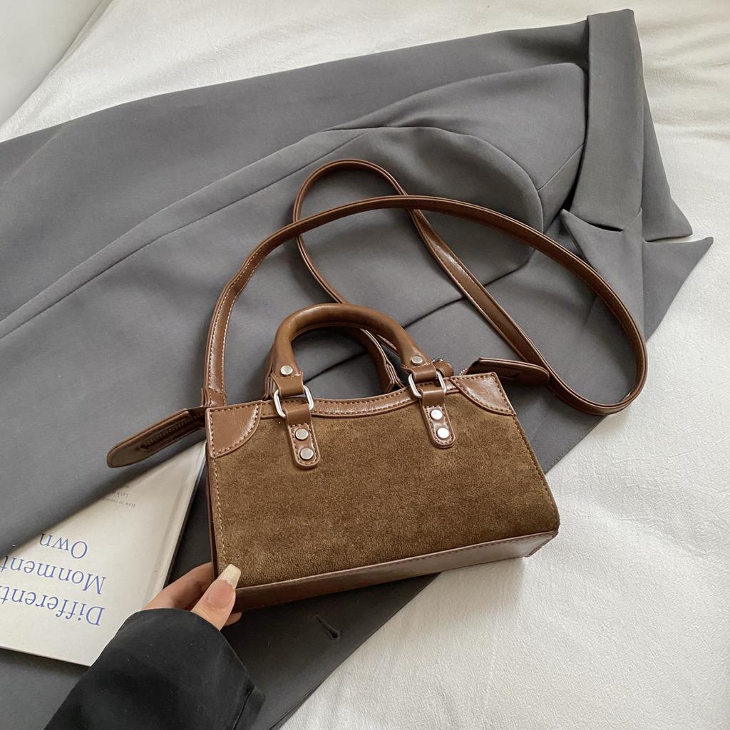 Classic Handbag Women's Bag Vintage Faux Suede Shoulder Crossbody Bag 2025 Autumn Winter Commute Tote Brand Small Squae Bag