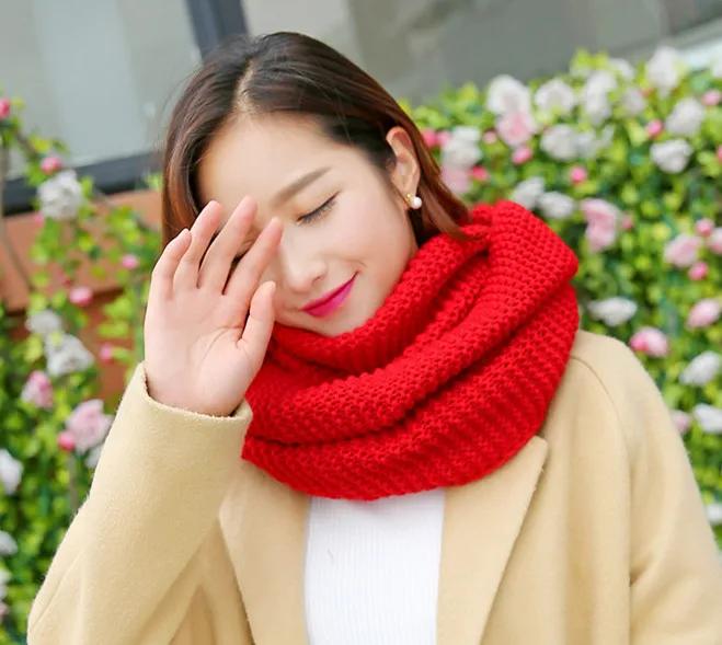 Solid Color Thick Knit Scarf for Women Autumn Winter Korean Style Warm Neckwear Scarf