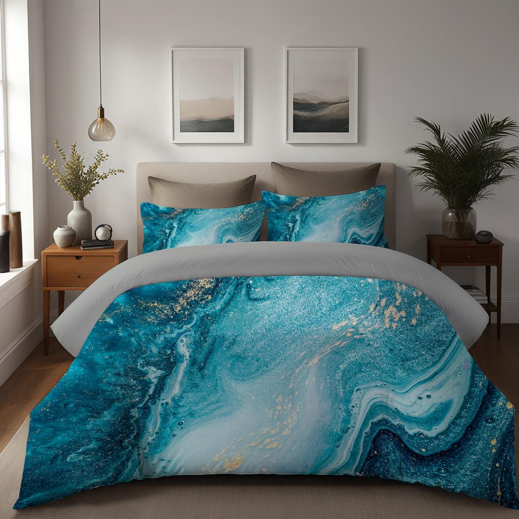Green Blue Gold Marble Duvet Cover Set HD Digital Printing Bedding Set Soft Comfortable Duvet Cover For Bedroom Guest Room