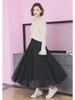 2025 High-Waist A-Line Mesh Skirt: Three-Layer Pleated Fairy Skirt for Spring & Autumn
