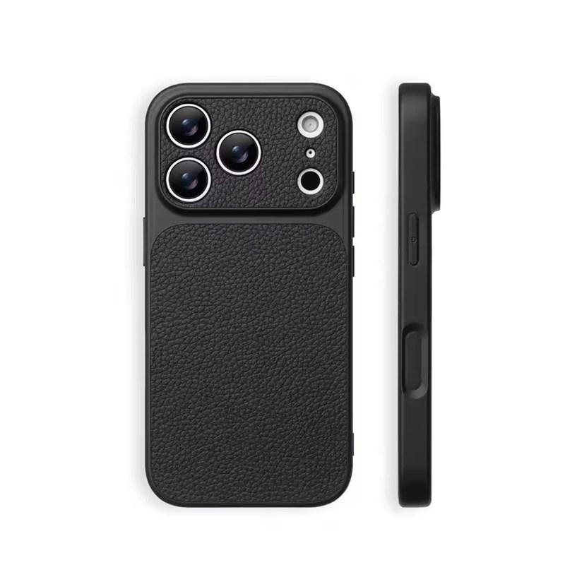 Luxury Lychee Texture Leather Matte Hard Case For iPhone 17 Pro Max 16 15 14 13 12 11 Pro Max Full Lens Protection Back Cover Shell