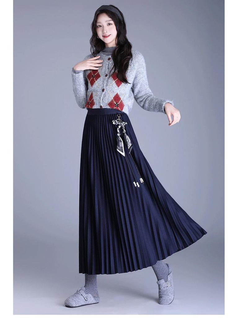 Elegant Mid-Length Wool Pleated Skirt - 2025 Autumn/Winter High-Waisted Slimming Style