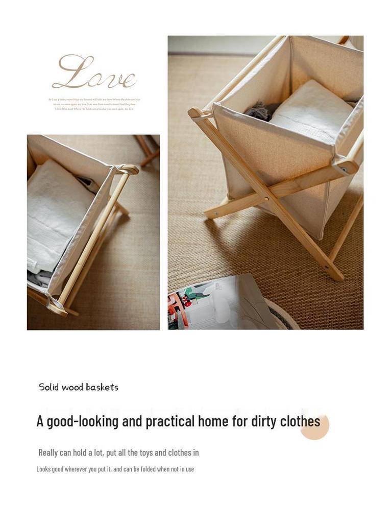 Solid Wood Foldable Laundry Basket for Bedroom and Bathroom Storage