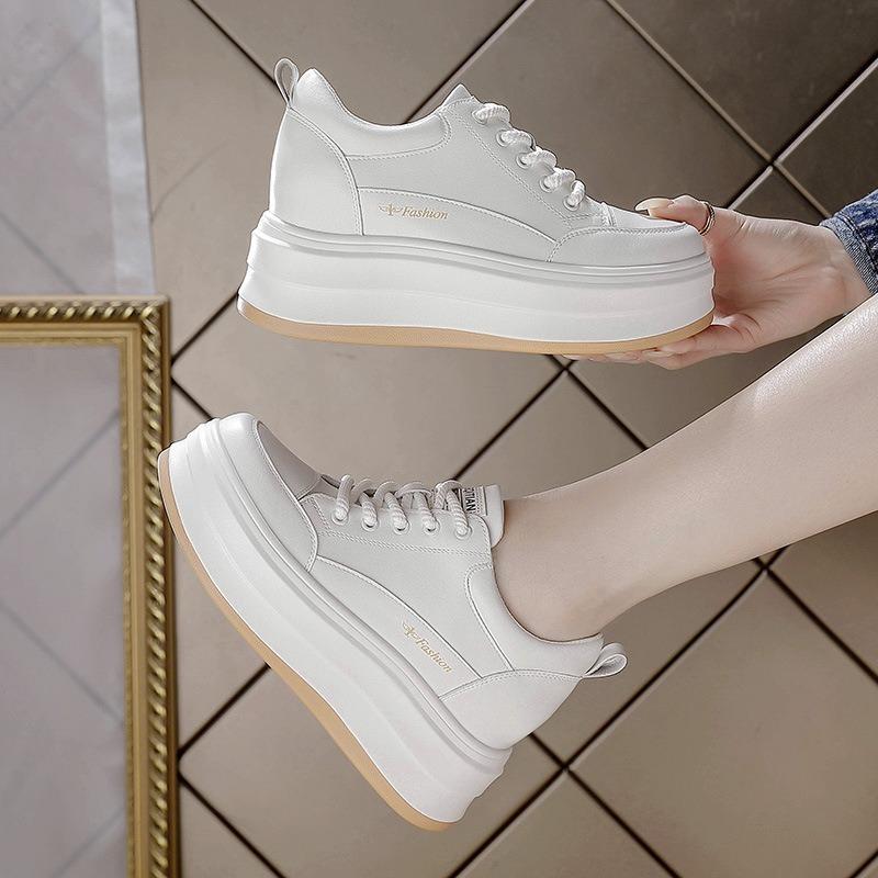 Spring and Autumn women's shoes new heightening thick-soled inner heightening heels casual small lace-up versatile single shoes