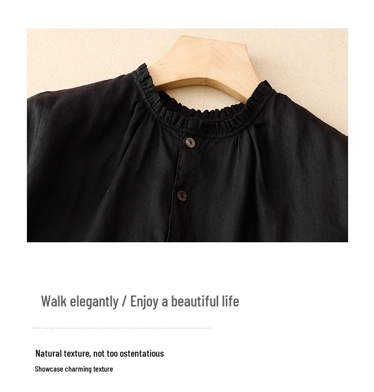 Reversible 2023 Summer Cotton Linen Ruffle Collar Dress with Swing Skirt & Short Sleeves