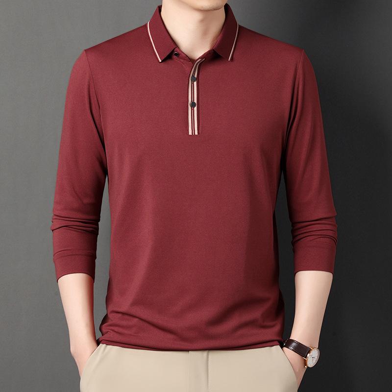 Spring and Autumn Men's Polo Shirt Long-sleeved T-shirt Loose Lapel Bottoming Shirt Solid Color Top for Men