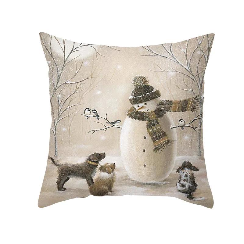 Christmas Cushion Cover Xmas Gifts Home Decor Animals Throw Pillow Cover Rabbit Deer Horse Fox Snowman Angel Printed Pillowcases