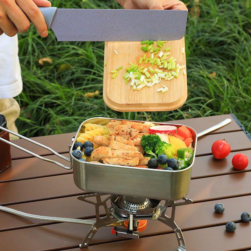 Outdoor Portable Stainless Steel Lunch Box with Bamboo Cutting Board Lid