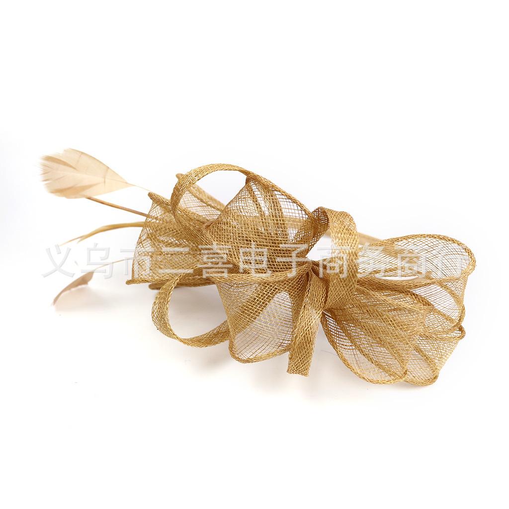 

Тонкая льняная пряжа свадебная тиара перья цветы шпильки украшения для волос, повязки на голову для выпускного бала, цилиндры золотой