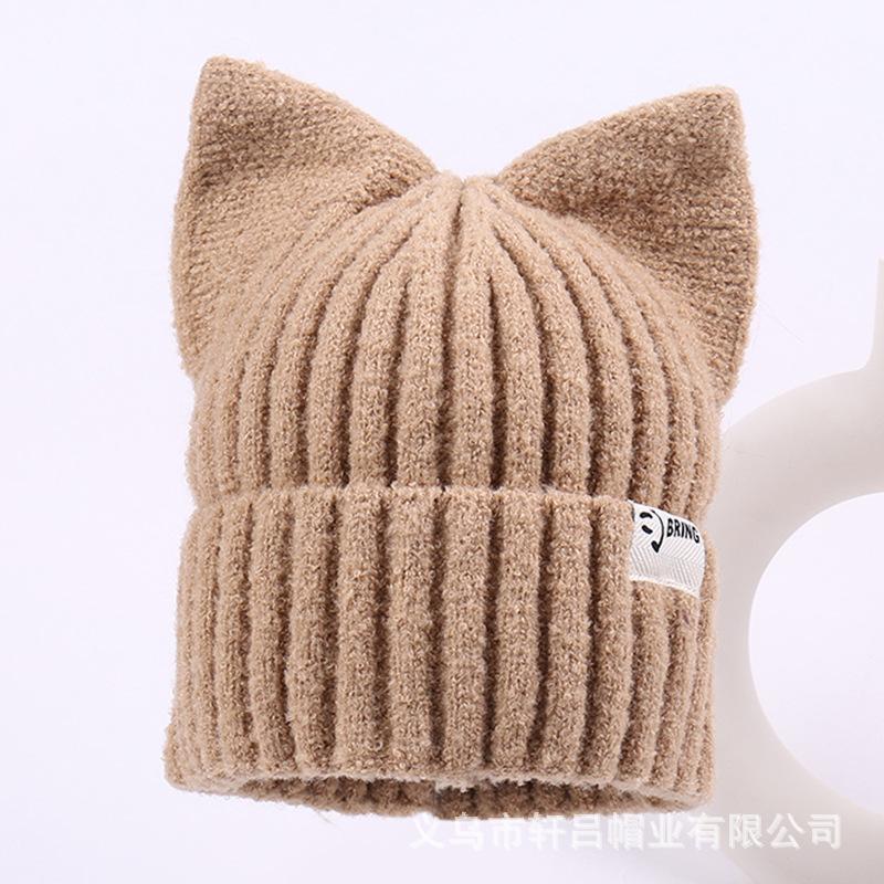 Autumn and winter new cat ear wool hat women's fashion big head circumference showing face small knitted hat warm casual cold hat