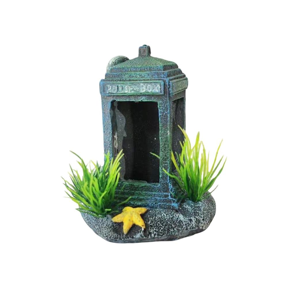

Resin Fish Tank Decoration Natural Look Telephone Booth Decoration Underwater Landscape Style B