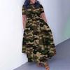 Women Fashion Plus Size Short Sleeve Lace Up Mid Length A Line Dress