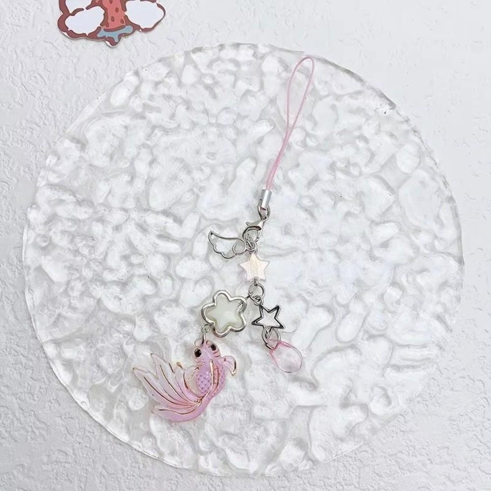 Simulation Fish Mobile Phone Chain Crystal Beads Beaded Keyring Keychain Charms Festival