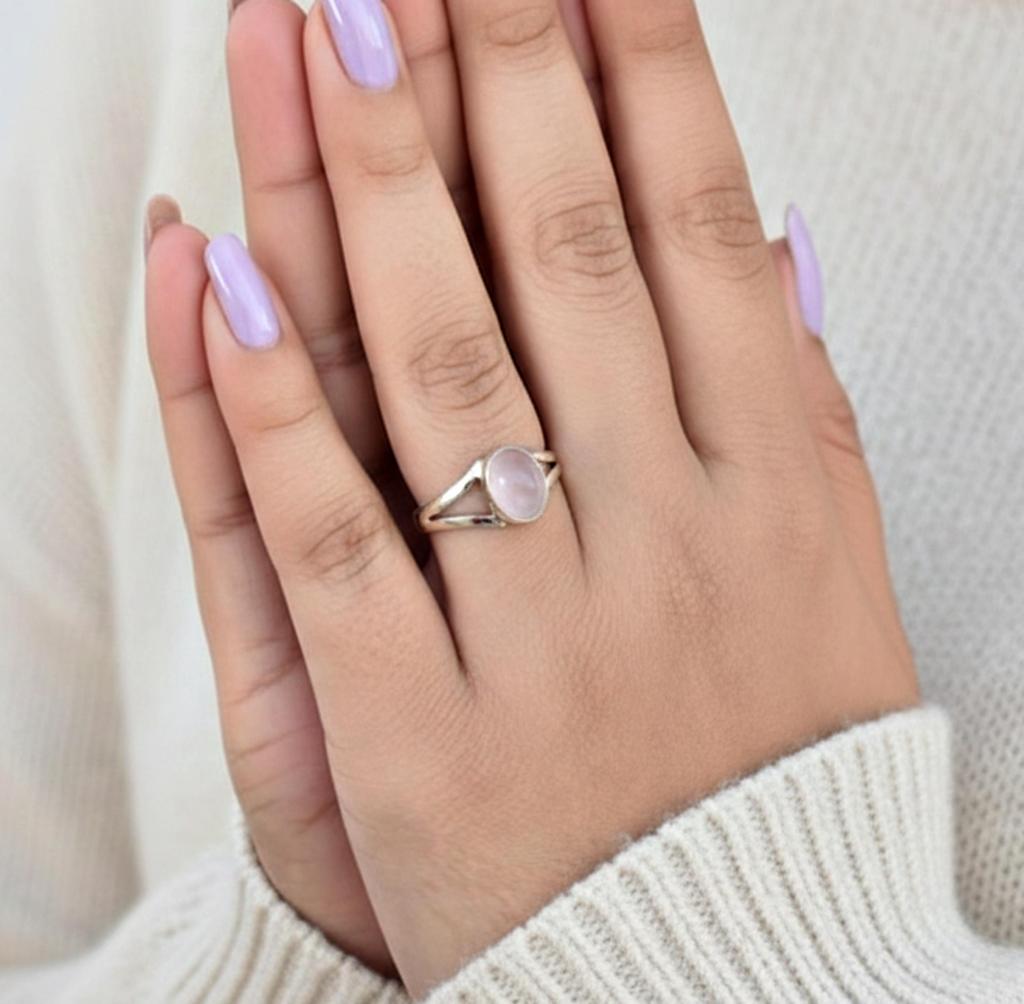 Rose Quartz Healing Crystal Ring, 925 Solid Sterling Silver, Love Gemstone Minimalist Ring, Gift for Her