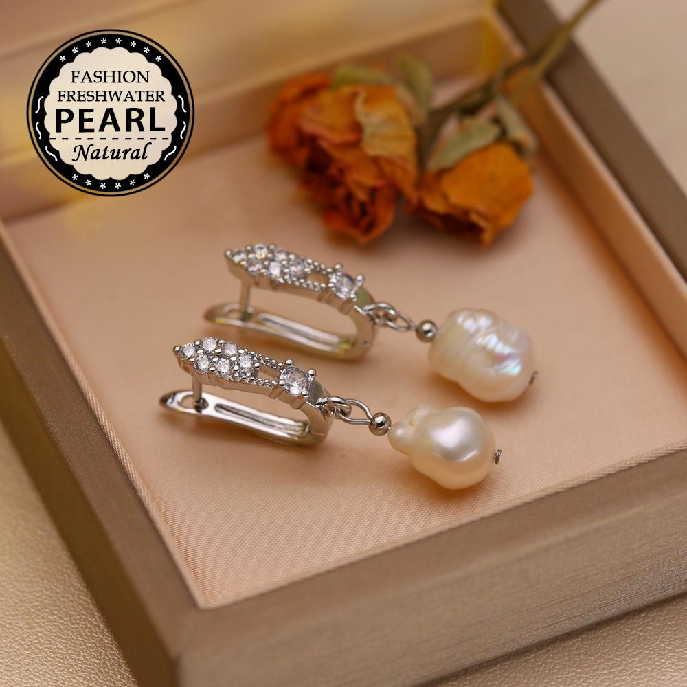 Leaf Fashion Baroque Freshwater Pearl Women's Earrings Two Wearing Methods Pearl 18K Gold Plated Zirconia Earrings Valentine's Day Mother's Day Gifts