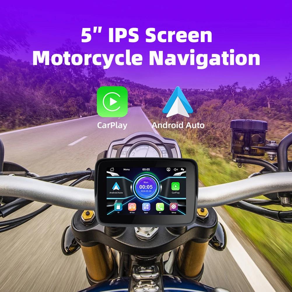 5inch IPS Portable Motorcycle Navigation for Apple CarPlay Android Car Display Screen Wireless Monitor Bluetooth Waterproof IP67