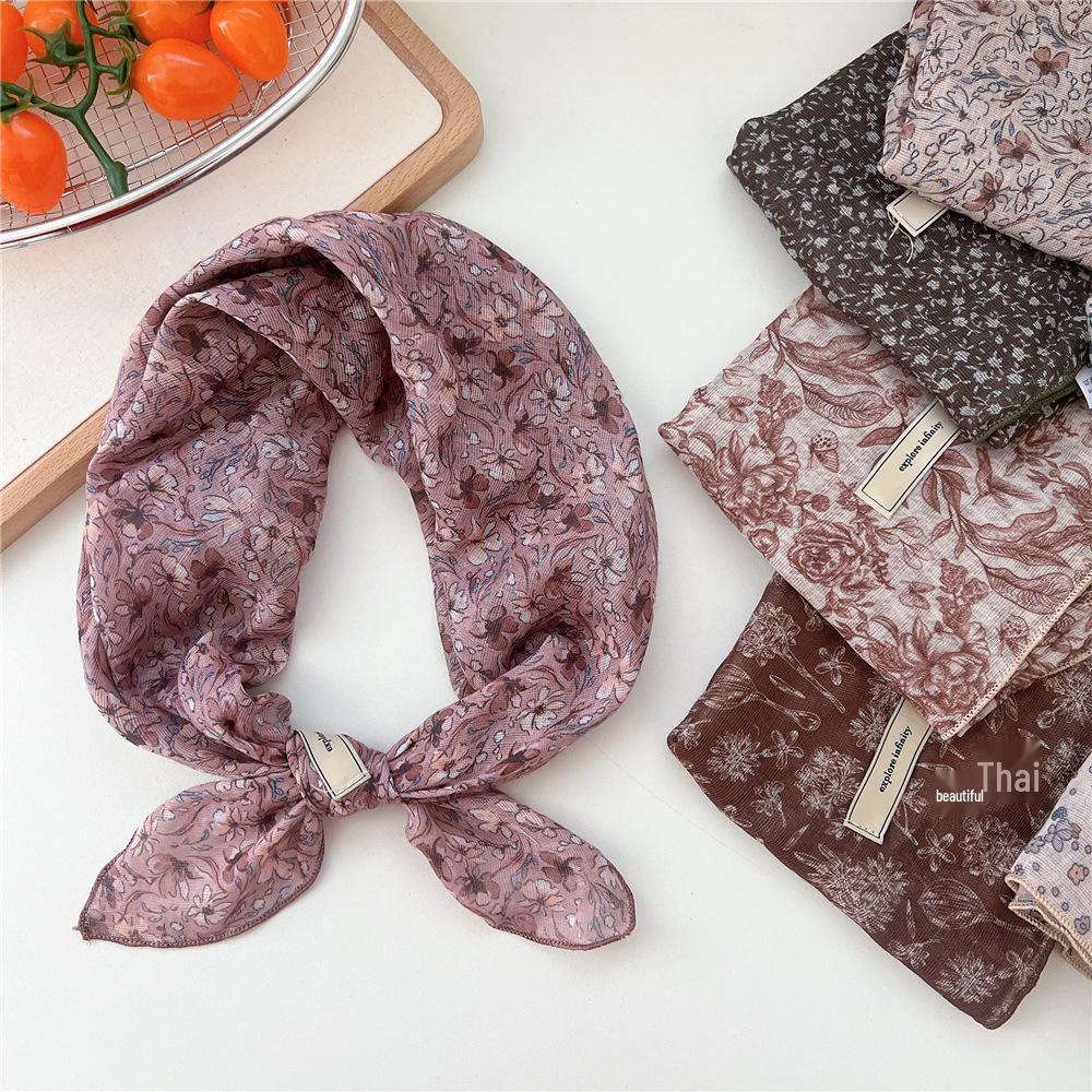 Korean-Inspired Cotton Linen Silk Scarf - Elegant, Simple, High-End Neckerchief for Spring & Autumn