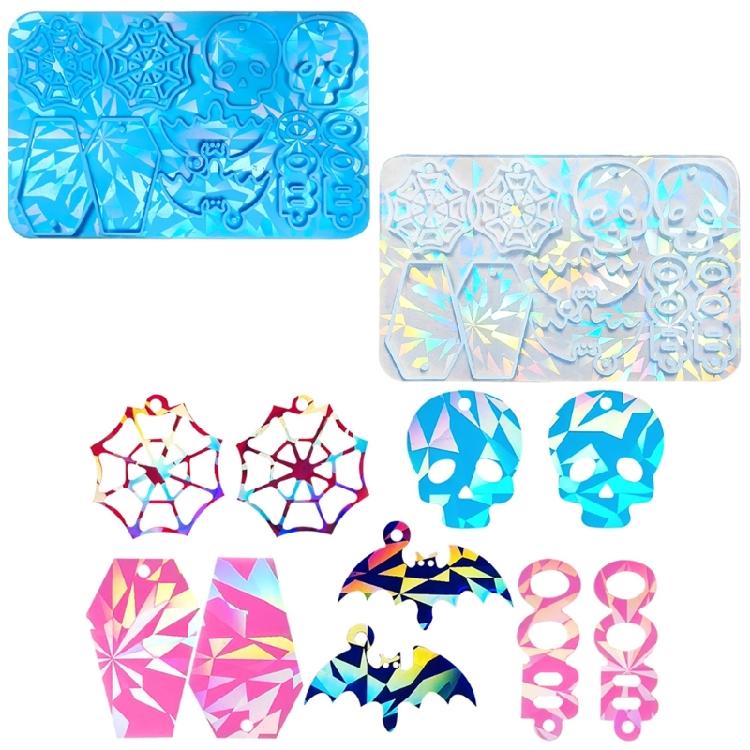 Halloween Skull Resin Molds Handmade Holographic Decorations for Earrings Keychain Hanging Pendant Jewelry Making Tools