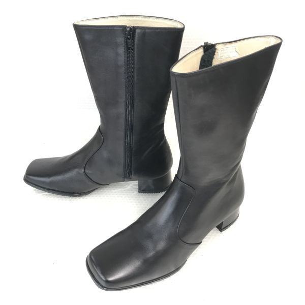 USED/REGAL Side-Zip Long Leather Boots [22.5/Black] Gripped Sole Japan
