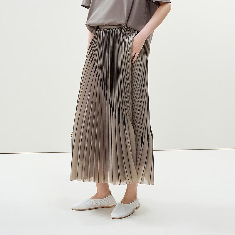 LESS 2025 Summer Pleated A-Line Midi Skirt
