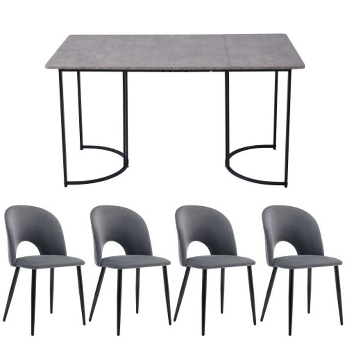 Set De Table À Manger - MUVOE - 140x80 Cm - 4 Chaises En Velours - Châssis Métallique Robuste - Design Moderne