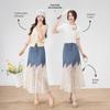 Bailuyu Color Block Denim Midi Skirt with Lace Hem