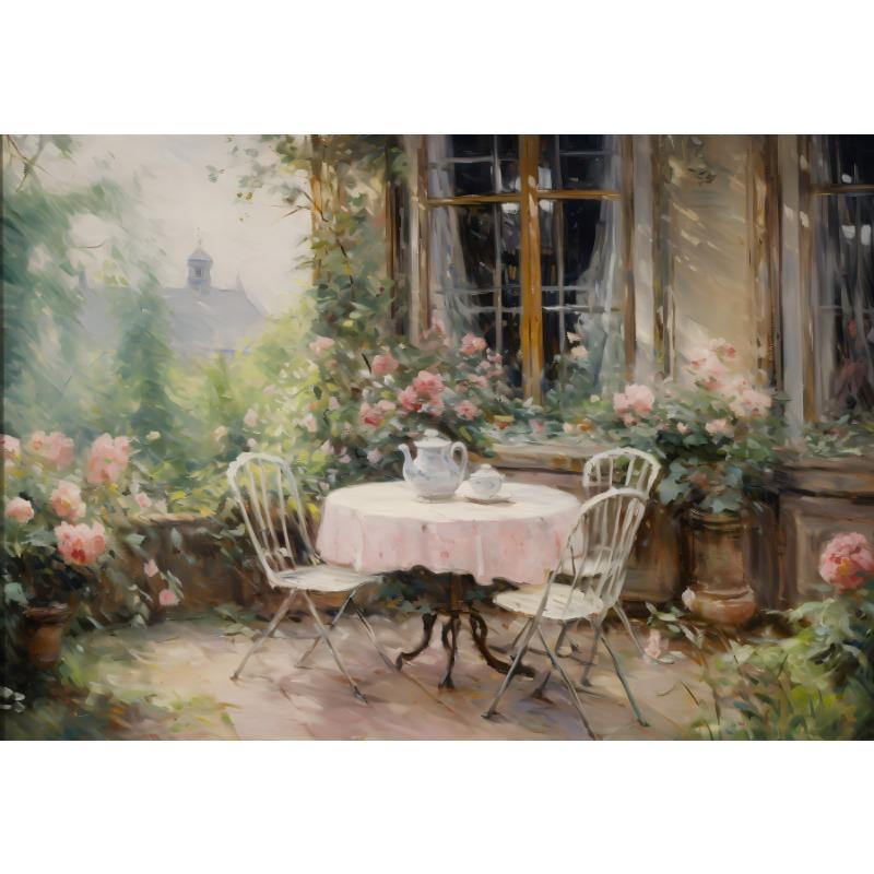 Dipinto ad olio vintage di fiori Rosa rosa vaso finestra vicino al fiume poster pittura su tela arte da parete immagini arredamento per la casa