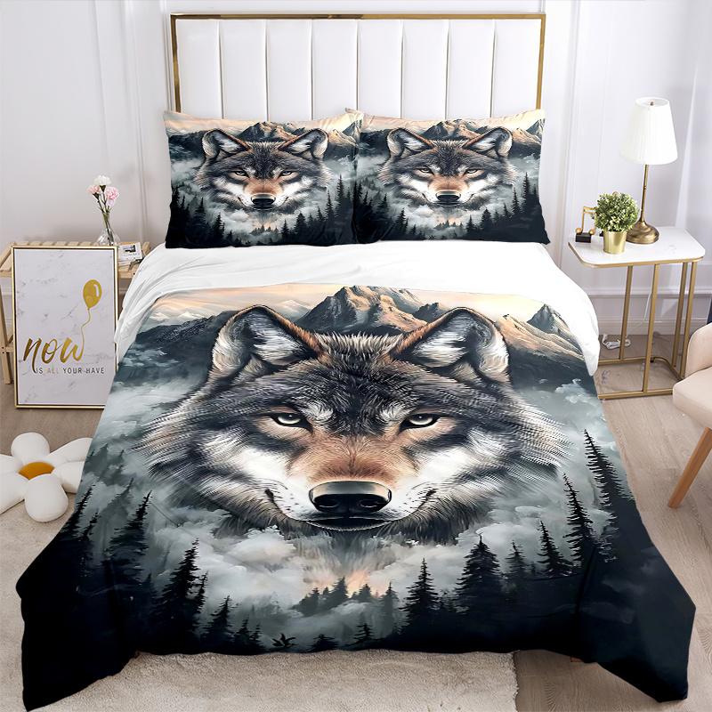 3pcs Wolf's Majesty Printed Duvet Cover Set (1 * Cover+2 * Pillowcase, Without Core), Home Bedroom, Guest Room, Dormitory Decoration Items