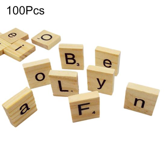 100 Pcs Wooden Alphabet Tiles English Letters DIY Wood Crafts Kids Toy 18x20mm